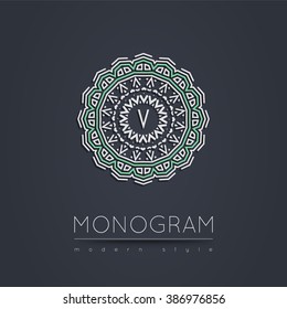 Elegant linear abstract monogram, logo design template. Vector illustration.