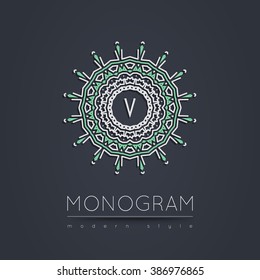 Elegant linear abstract monogram, logo design template. Vector illustration.