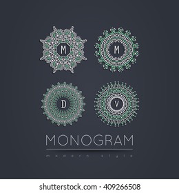 Elegant linear abstract monogram, logo design template. Vector illustration.