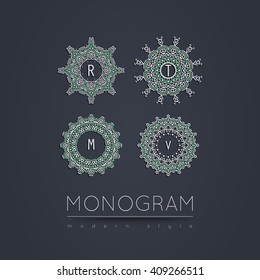 Elegant linear abstract monogram, logo design template. Vector illustration.