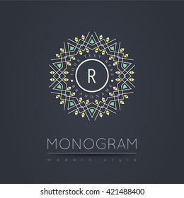 Elegant linear abstract monogram, logo design template. Vector illustration.