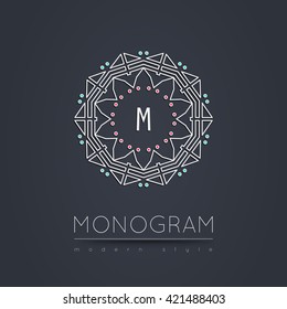 Elegant linear abstract monogram, logo design template. Vector illustration.