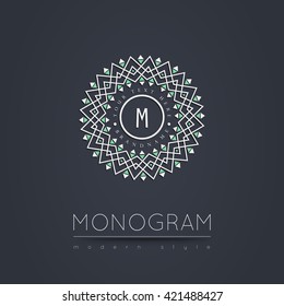 Elegant linear abstract monogram, logo design template. Vector illustration.