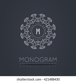 Elegant linear abstract monogram, logo design template. Vector illustration.