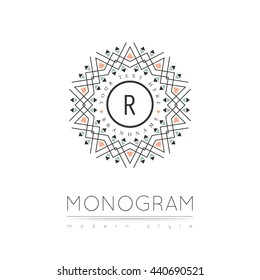 Elegant linear abstract monogram, logo design template. Vector illustration.