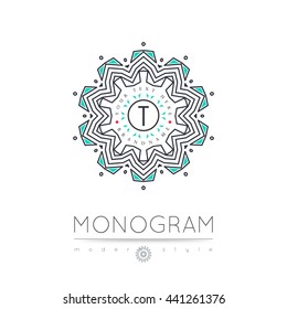 Elegant linear abstract monogram, logo design template. Vector illustration.