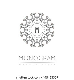 Elegant linear abstract monogram, logo design template. Vector illustration.