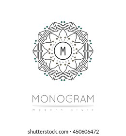 Elegant linear abstract monogram, logo design template. Vector illustration.