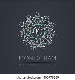 Elegant linear abstract monogram, logo design template. Vector illustration.