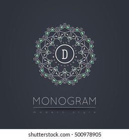 Elegant linear abstract monogram, logo design template. Vector illustration.