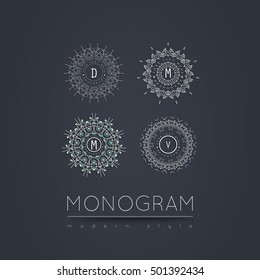 Elegant linear abstract monogram, logo design template. Vector illustration.