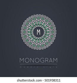 Elegant linear abstract monogram, logo design template. Vector illustration.