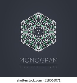 Elegant linear abstract monogram, logo design template. Vector illustration.