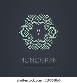 Elegant linear abstract monogram, logo design template. Vector illustration.