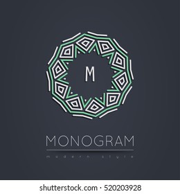 Elegant linear abstract monogram, logo design template. Vector illustration.