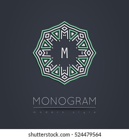 Elegant linear abstract monogram, logo design template. Vector illustration.