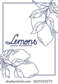 Elegante desenho linear de limões em ramos na ilustração vetorial. Com contornos detalhados de frutas cítricas e folhas, perfeito para projetos de design e decoração. Simples, elegante decoração de parede. Ilustração