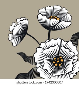 Elegant linear flowers. vector graphics. Idea for printing on clothes