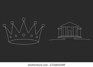 Ilustración lineal elegante de una corona y un edificio Clásica - One Continuous Line Art