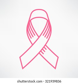Elegant linear pink ribbon | Breast cancer awareness pink ribbon in thin line design