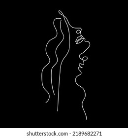 Elegant linear sketch of the abstract silhouette of a male and female face. Drawing in a minimalist style on a black and white background. Suitable for print, logo, decorative design. Vector illustrat