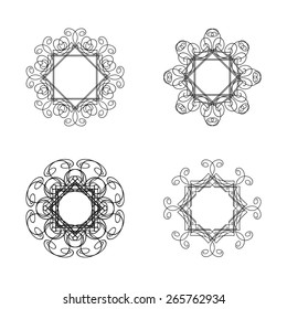 Elegant lineart hand-drawn filigree frame set. Monogram. Vector illustration.