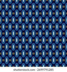 Elegant lines pattern abstract line shape geometric motif classic blue background. Ornate dot ovals seamless ornament. Modern fabric design textile swatch ladies dress, man shirt all over print block.