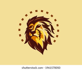 elegant lion head drawing art inspiration logo design template vector illustration