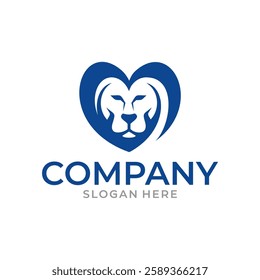 Elegant Lion Head Heart Logo Illustration Template Editable Vector