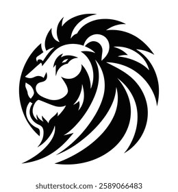 Elegant Lion Head Profile Logo - Minimalist Black and White Circular Design for Luxury Brands and Professional Identity