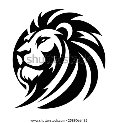 Elegant Lion Head Profile Logo - Minimalist Black and White Circular Design for Luxury Brands and Professional Identity