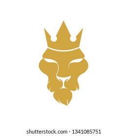elegant lion King logo design vector illustration. consisting of a lion face/head with a crown
