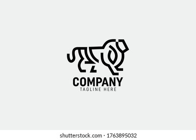 elegant lion logo vector design illustration with simple, modern, line and strong styles isolated on white background