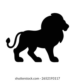 Elegant lion silhouette in a walking stance with bold mane and tail tuft. Perfect for logos, wildlife art, tattoo designs, and projects symbolizing courage and regal strength.