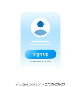 Elegant liquid glass style vector illustration of modern login and sign up user interface. Featuring a rounded glassmorphism card with profile logo, sign up button. for mobile app or website ui - Powered by Shutterstock - Get 15% off with code: PIKWIZARD15