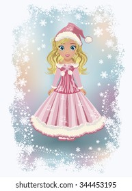 Elegant little santa claus girl, vector illustration