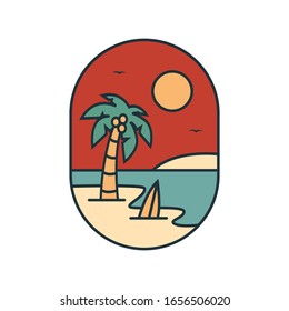 elegant logo badge beach design ilustration, for t-shirt prints, patches, emblems, posters, badges and labels and other uses