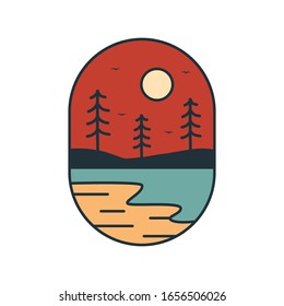 elegant logo badge beach design ilustration, for t-shirt prints, patches, emblems, posters, badges and labels and other uses