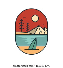 elegant logo badge beach design template, for t-shirt prints, patches, emblems, posters, badges and labels and other uses