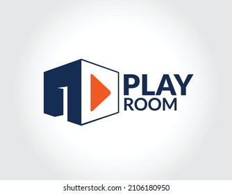 Elegant logo Branding Room with Play button, Play Room monogram icon symbol. Universal elegant luxury vector design for Channel or multimedia
