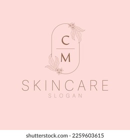 Elegant logo. Cosmetics, Spa, Beauty salon, Decoration, Boutique logo. Herbal, leaf, nature icon. CM monogram logo design.