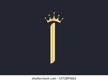 Elegant I logo with crown. Letter I logo design, Gold, beauty, fashion, cosmetics business, spa,  salons, and yoga vector luxury  concept. 