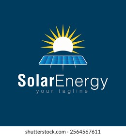 Elegant logo design combining a solar panel, radiant sun, and a green leaf, representing sustainable energy and harmony with nature. Ideal for eco-conscious businesses and renewable energy projects.

