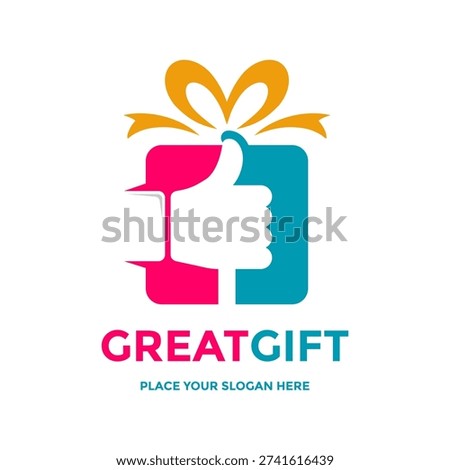 Elegant logo design combining a thumbs up gesture with a gift box icon, suitable for retail stores, gift shops, and reward programs.