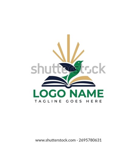 Elegant logo design featuring a bird in flight over an open book with radiating light, perfect for education, spirituality, or creative writing brands