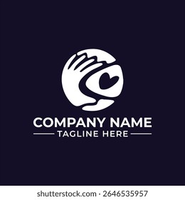 Elegant Logo Design Featuring a Caring Hand and Heart Symbol Encircling the Globe A Symbol of Compassion Love and Global Reach for a Charitable Organization