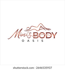 Diseño de logotipo elegante con silueta femenina curvilínea y texto de guion para el oasis del cuerpo de Mimi a lujoso