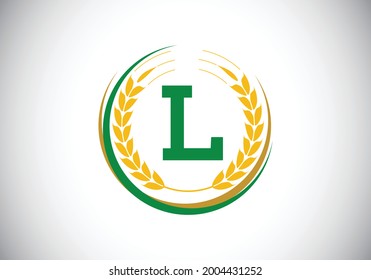 Elegant Logo Design Featuring a Green Letter L Encased in Wheat Stalks Circle