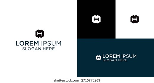 Diseño de logotipo elegante con una letra H estilizada con una estética moderna, eslogan de tecas editables emparejadas en varios fondos.