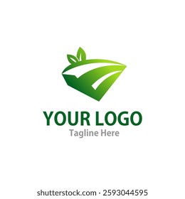 Elegant Logo. Design with a green diamond shape and leaves.